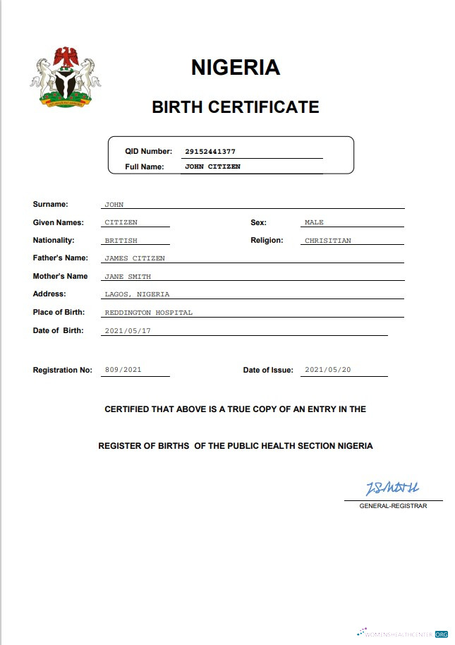 Nigeria vital record birth certificate template in Word and PDF format, completely editable